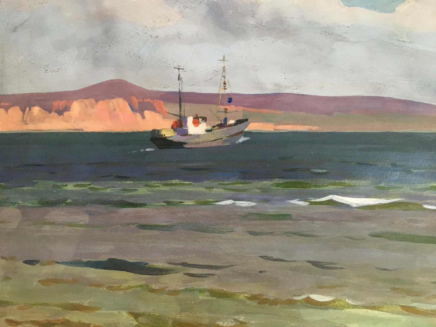 Gouache painting Sailing horizon at sea Vladimir Chernikov