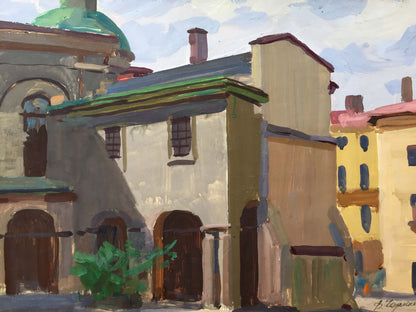 Gouache painting Urban landscape Chernikov Vladimir Mikhailovich