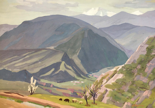Gouache painting High Peak Tranquility Vladimir Chernikov