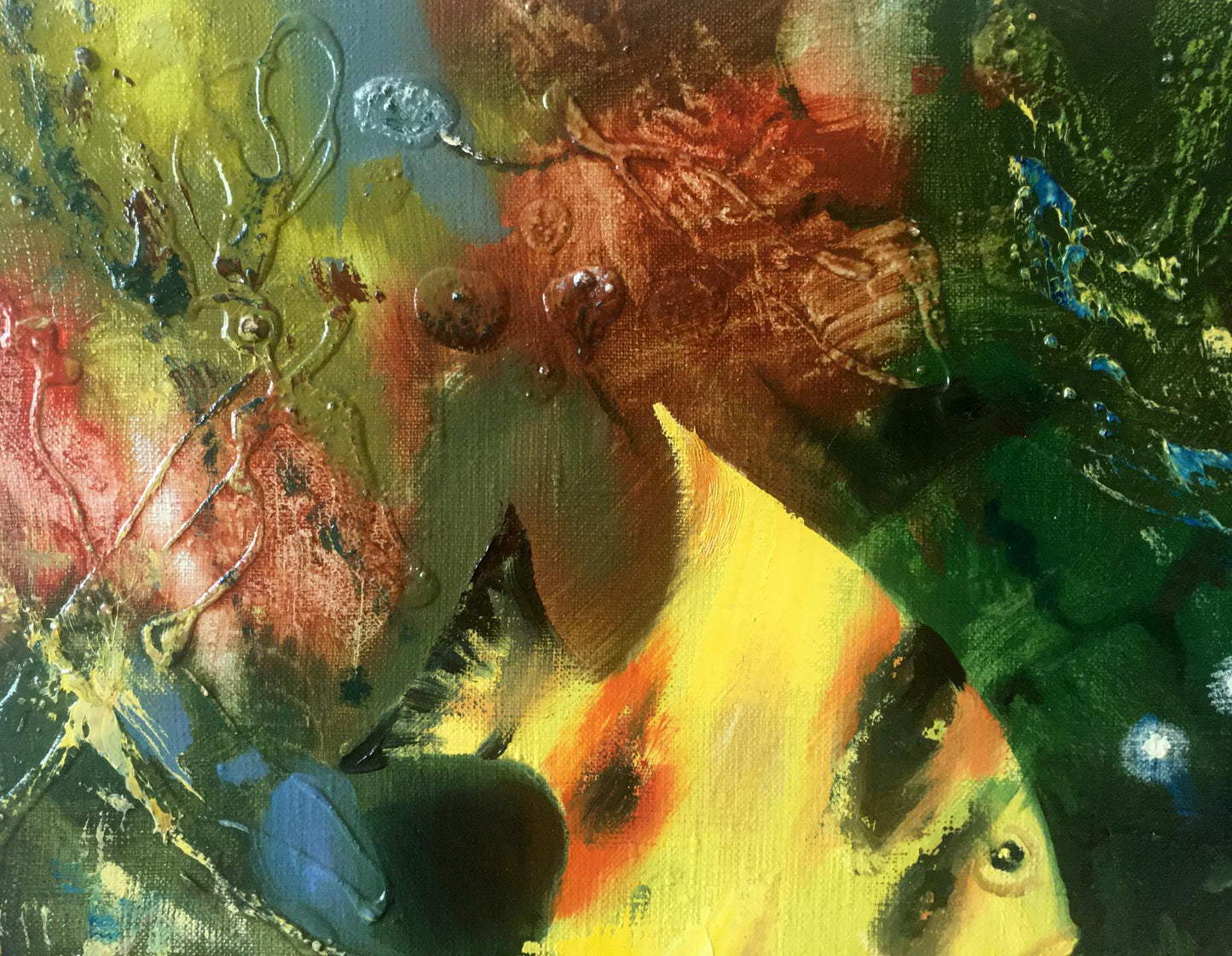 Abstract oil painting Three Yellow Fish Anatoly Tarabanov