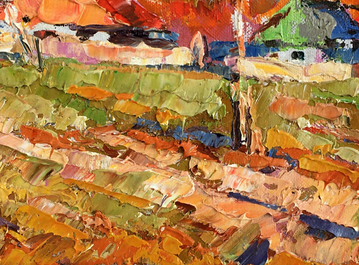 Oil Painting Nature Landscape Village landscape Art Autumn 