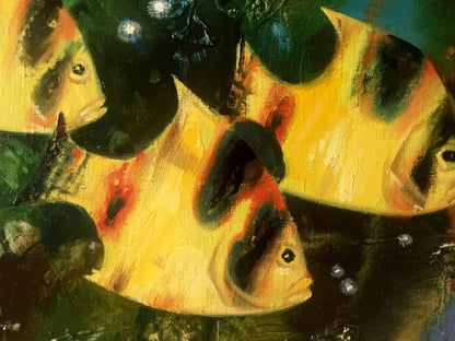 Abstract oil painting Three Yellow Fish Anatoly Tarabanov