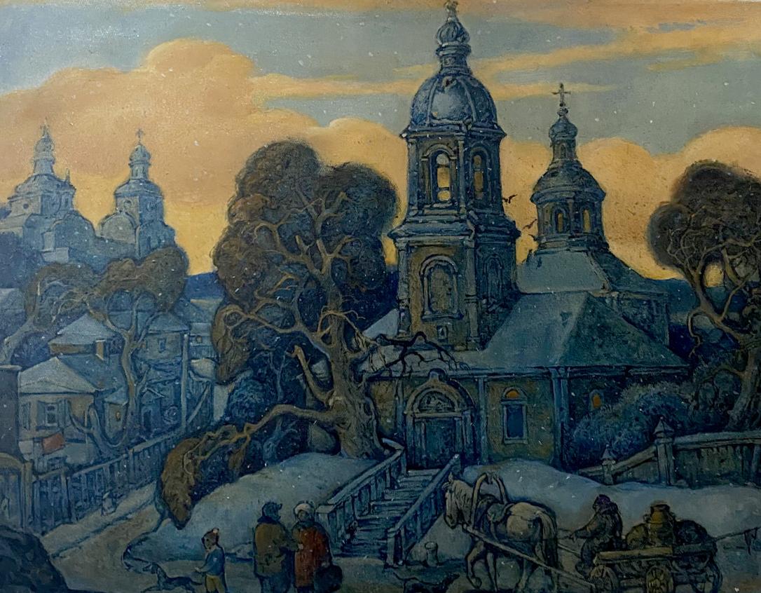 Winter Church Scene by Oleg Litvinov in Oil