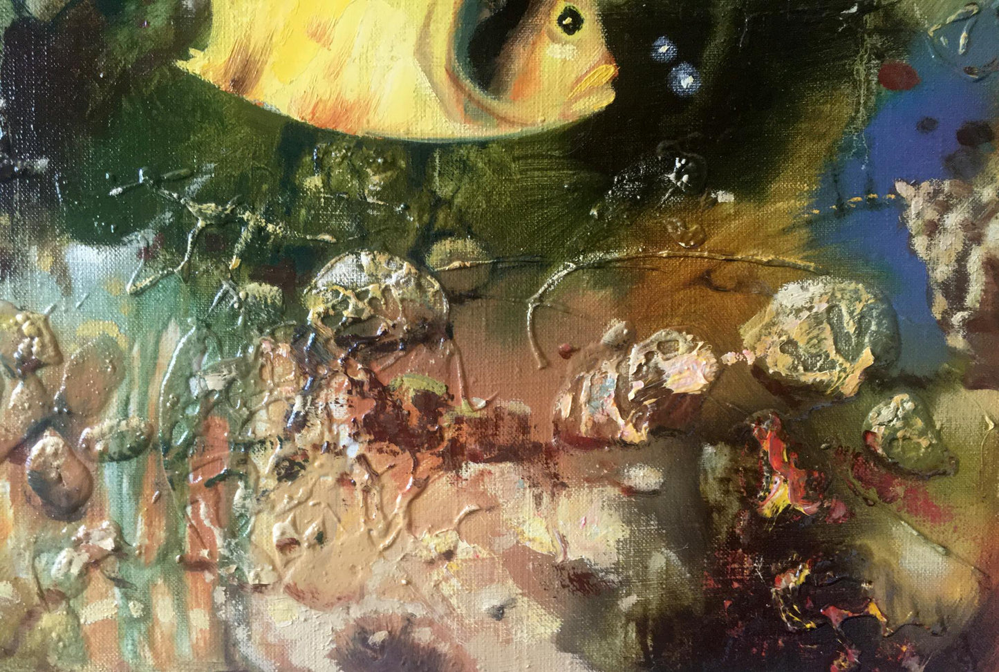 Abstract oil painting Three Yellow Fish Anatoly Tarabanov