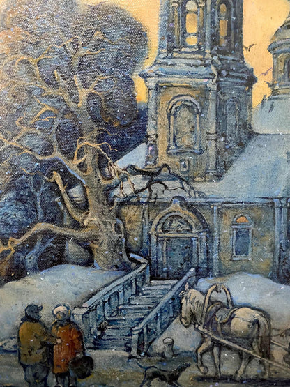 Oil painting Winter Scene at the Church Oleg Litvinov