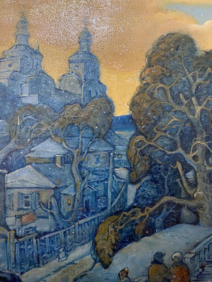 Oil painting Winter Scene at the Church Oleg Litvinov