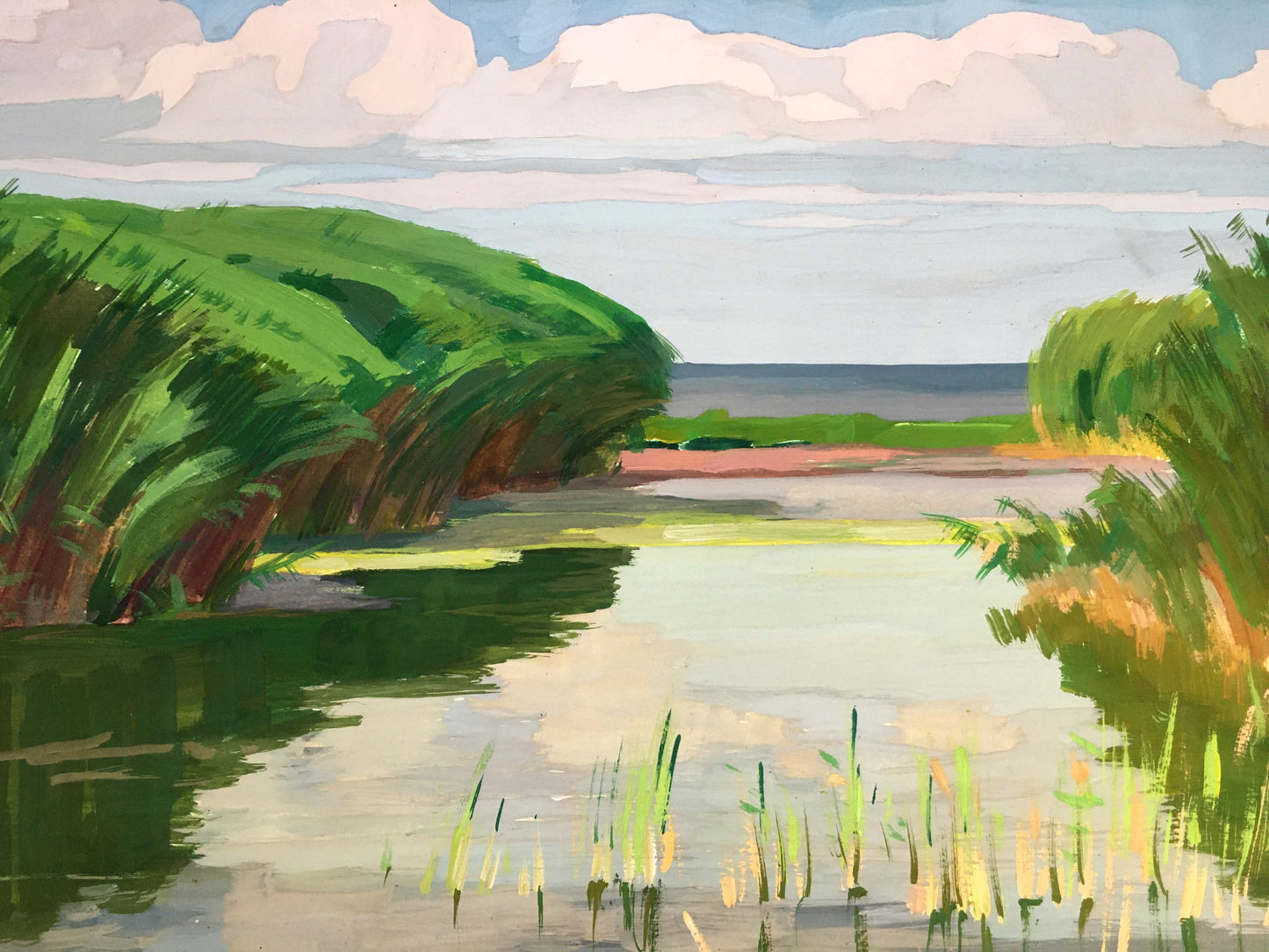 Gouache painting River landscape Chernikov Vladimir Mikhailovich
