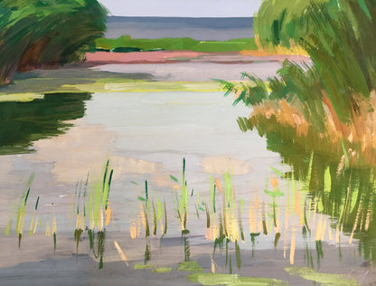 Gouache painting Gentle river glide Vladimir Chernikov