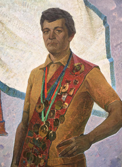 Social realism oil painting Portrait of the USSR Master of Sports Serbutovsky Andrey Andreevich
