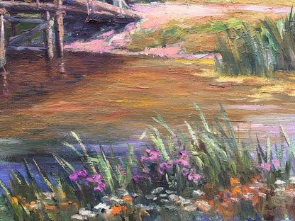 Oil painting "River Landscape" by Nepiypivo, capturing the natural beauty of a flowing river.
