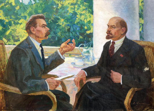 Social realism oil painting Lenin and Gorky in Gorki Fedorchuk Vasily Fedorovich