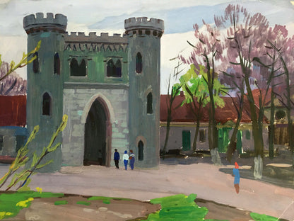 Gouache painting Landscape with a castle Chernikov Vladimir Mikhailovich