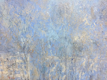 In oil, Alexey Fedorovich Vlasov illustrates a spring in blue tones