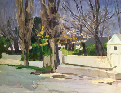 Gouache painting Quiet street with mountain views Vladimir Chernikov