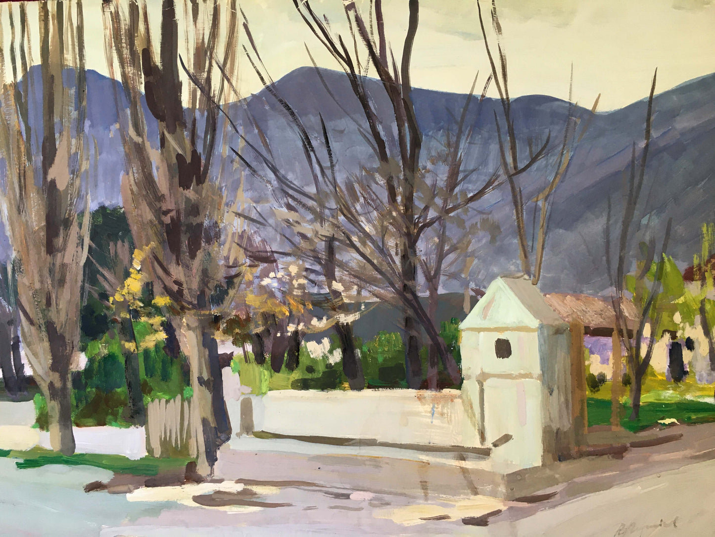 Gouache painting Quiet street with mountain views Vladimir Chernikov