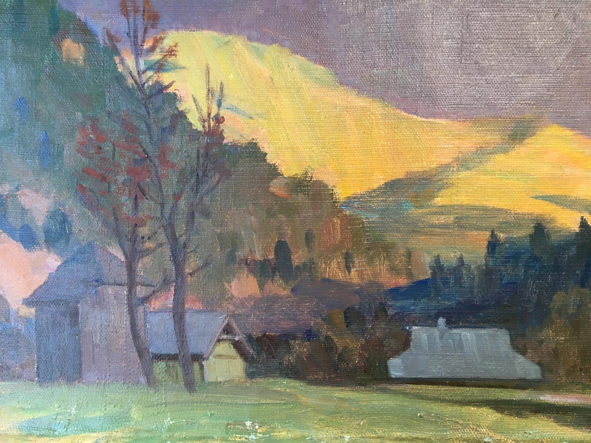 The oil painting by Chernikov Vladimir Mikhailovich showcases a scenic mountain vista