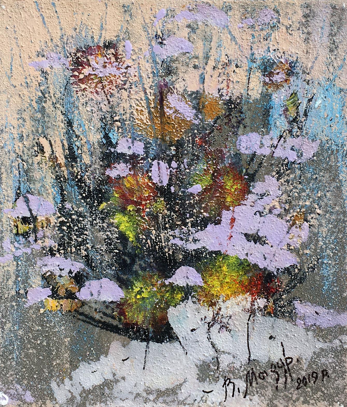 Abstract oil painting Still life with wildflowers Mazur Vladimir