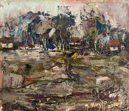 Abstract oil painting On the outskirts of the village Mazur Vladimir