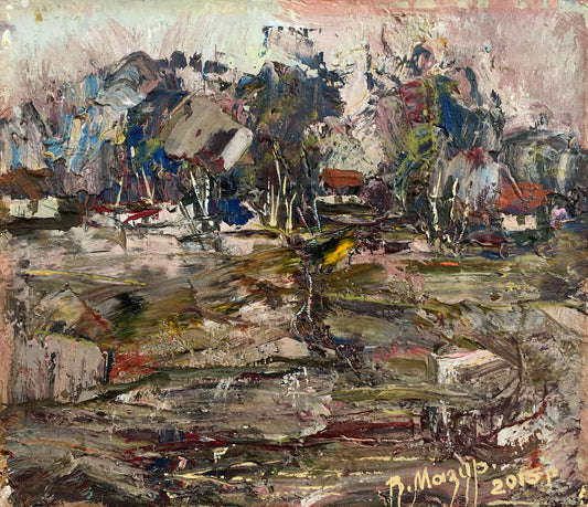 Abstract oil painting On the outskirts of the village Mazur Vladimir