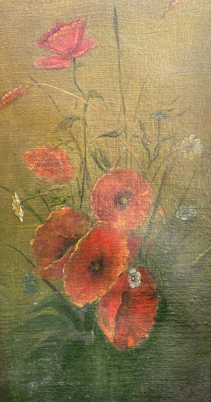 Oil painting Fresh poppies and chamomiles Unknown artist