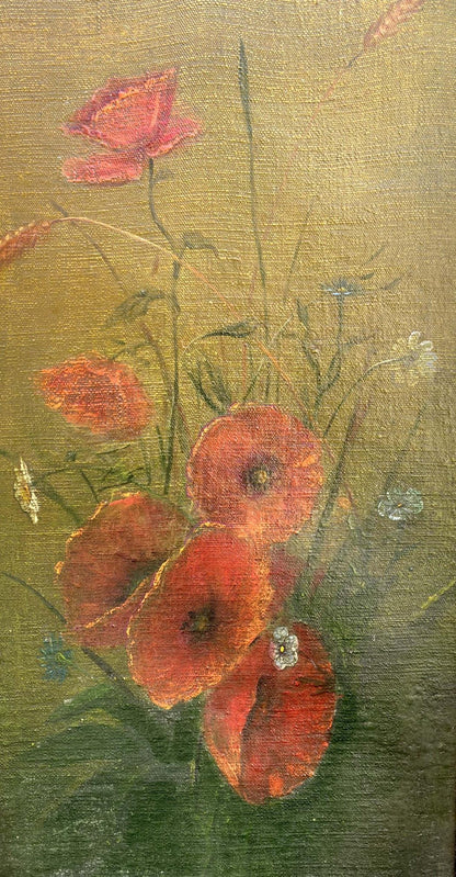 Oil painting Fresh poppies and chamomiles Unknown artist