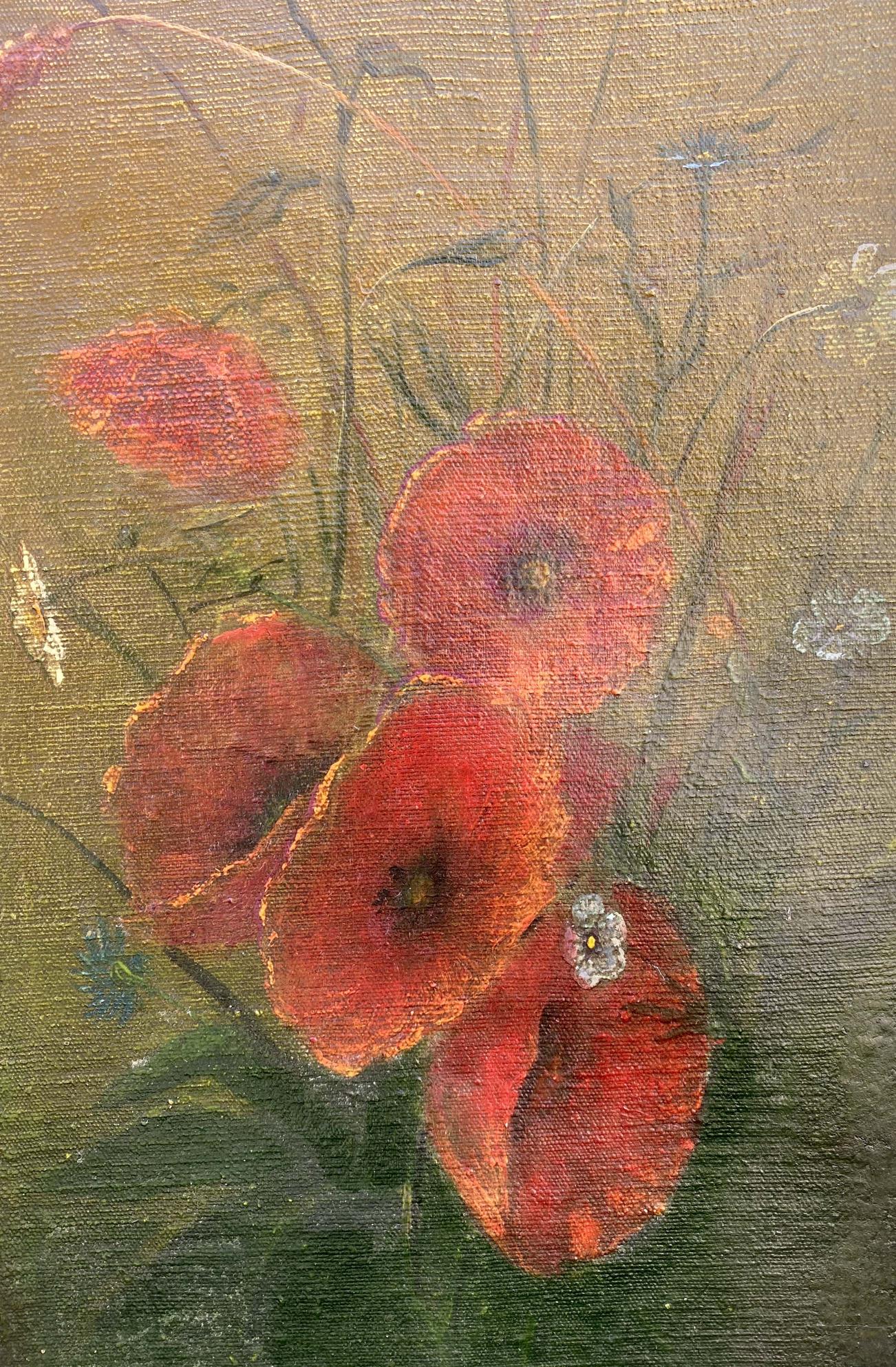 Oil painting Fresh poppies and chamomiles Unknown artist