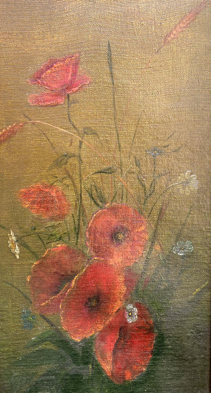 Oil painting Fresh poppies and chamomiles Unknown artist