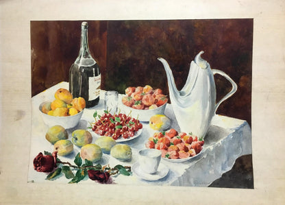 Watercolor painting Still life with strawberries Yaremchenko V.