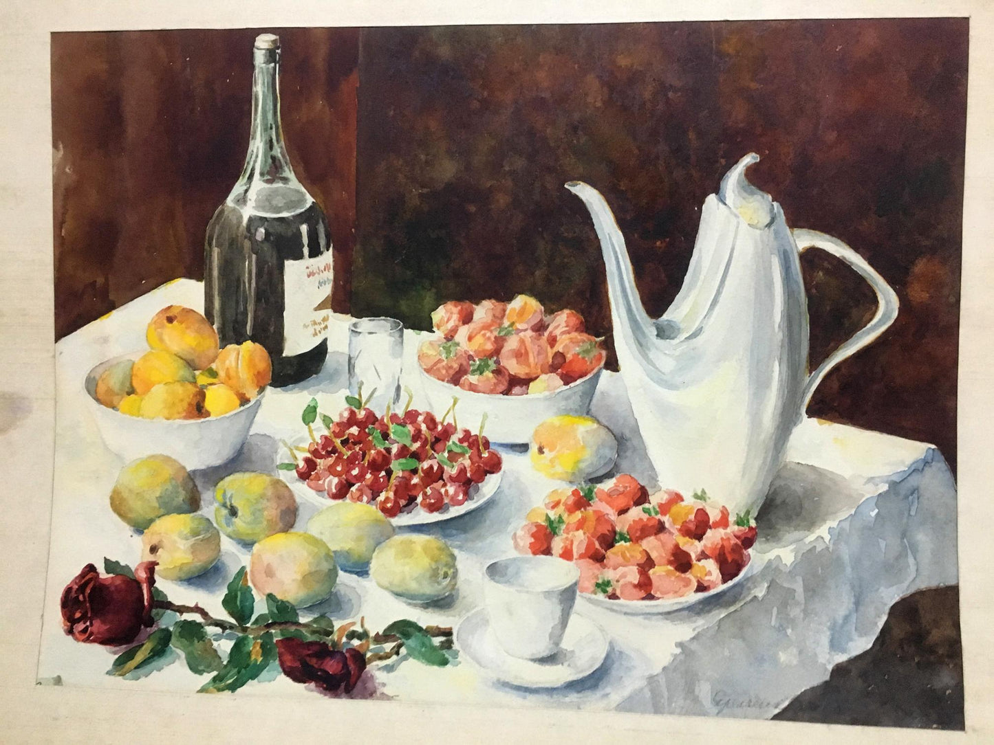 Watercolor painting Still life with strawberries Yaremchenko V.