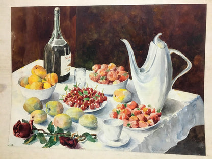 Watercolor painting Still life with strawberries Yaremchenko V.