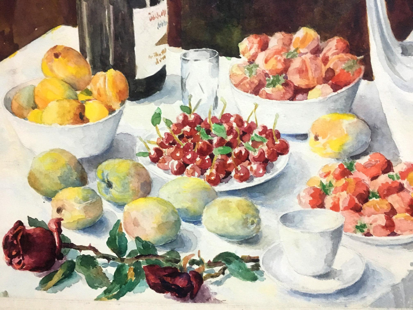 Watercolor painting Still life with strawberries Yaremchenko V.