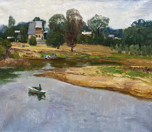 Oil painting River landscape Unknown artist