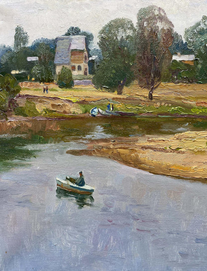 Oil painting River landscape Unknown artist