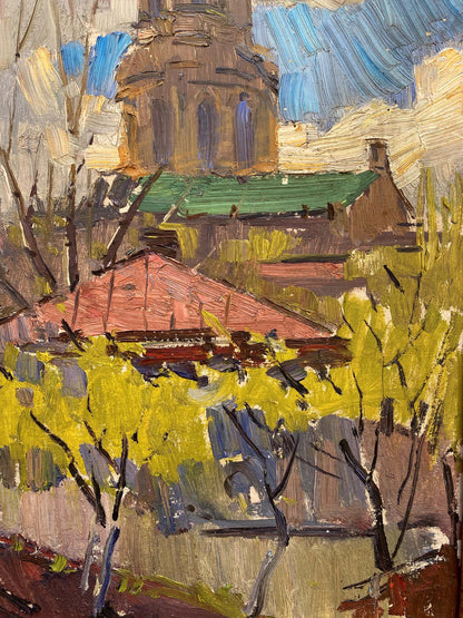 Oil painting Church landscape Belsky Mikhail Gavrilovich