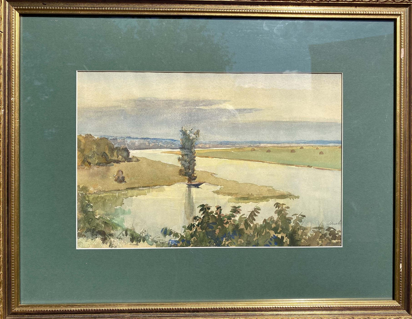 Watercolor painting River landscape Unknown artist