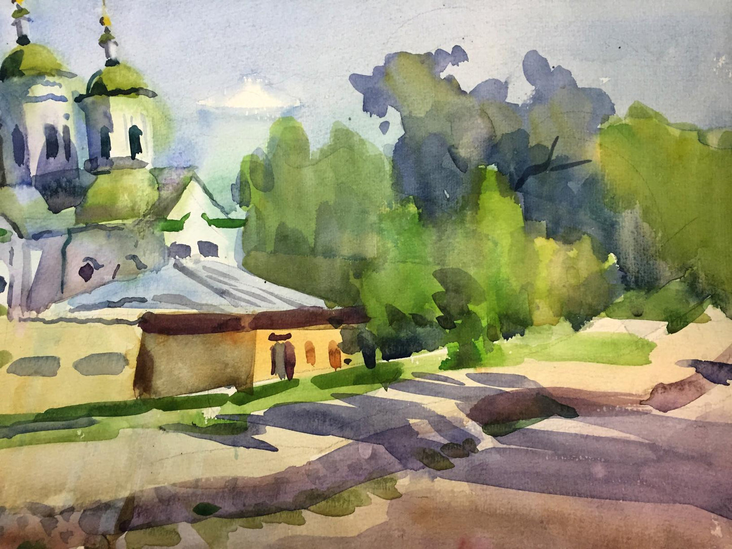 Watercolor painting Summer church bell Viktor Kryzhanivskyi