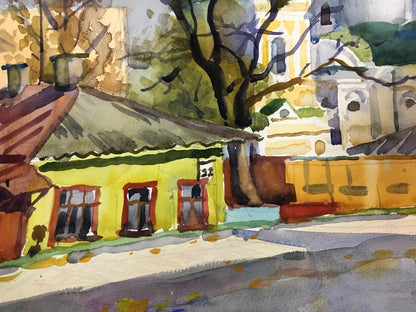 Watercolor painting City center and with church Viktor Kryzhanivskyi