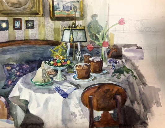 Watercolor painting Easter table Kryzhanivskyi Viktor Vladimirovich