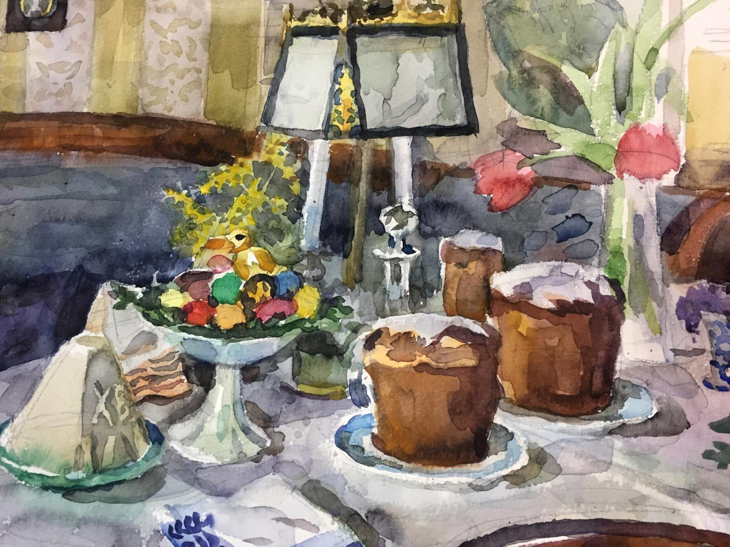 Watercolor painting Easter table Kryzhanivskyi Viktor Vladimirovich