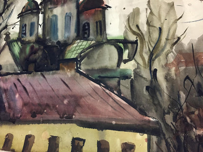 Kryzhanivskyi's church watercolor painting by Viktor Vladimirovich.