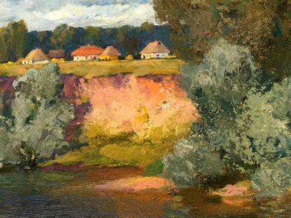 Oil painting Village near the river Alexander Mynka