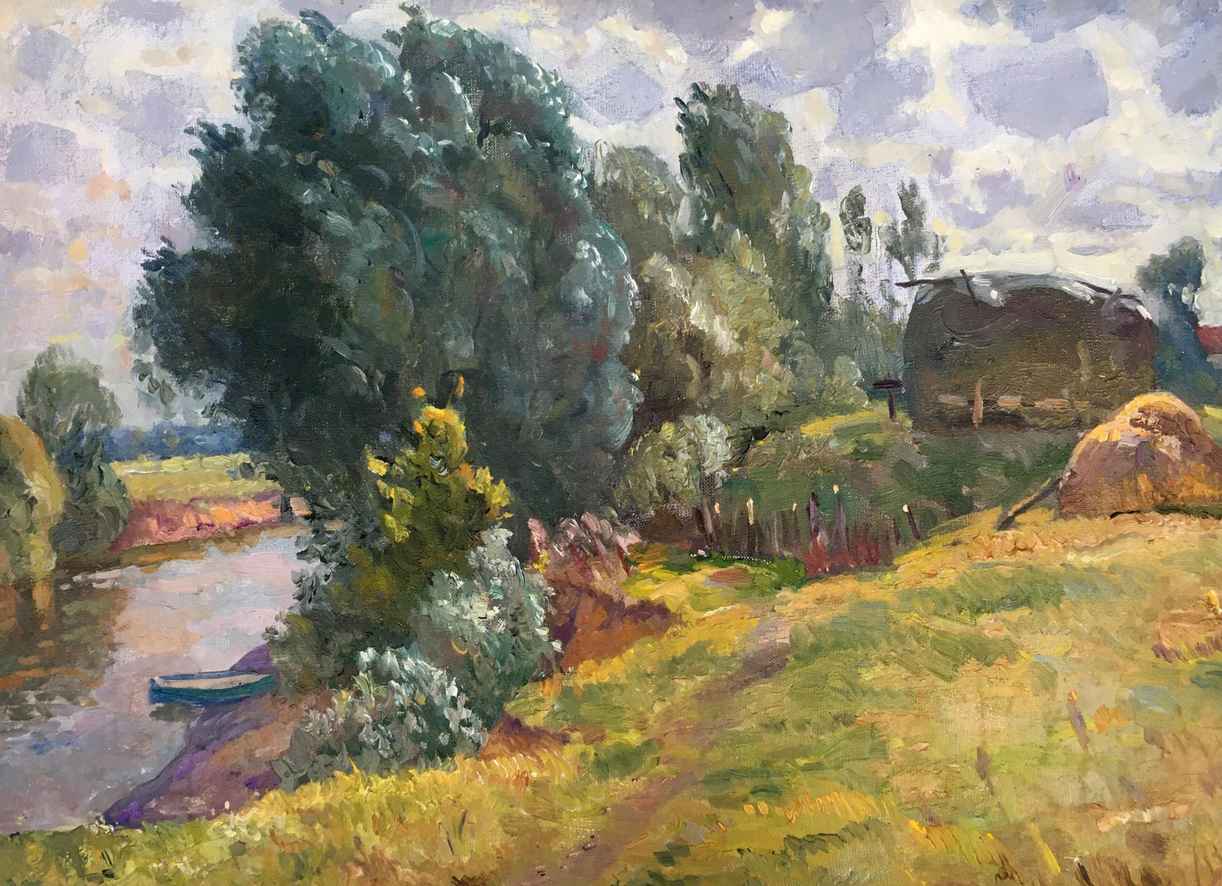 Oil painting Cloudy day near the river Alexander Mynka