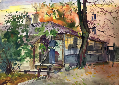 Watercolor painting Urban area Viktor Kryzhanivskyi