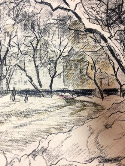 Pencils painting Pokrovnaya street. Winter Kryzhanivskyi Viktor Vladimirovich