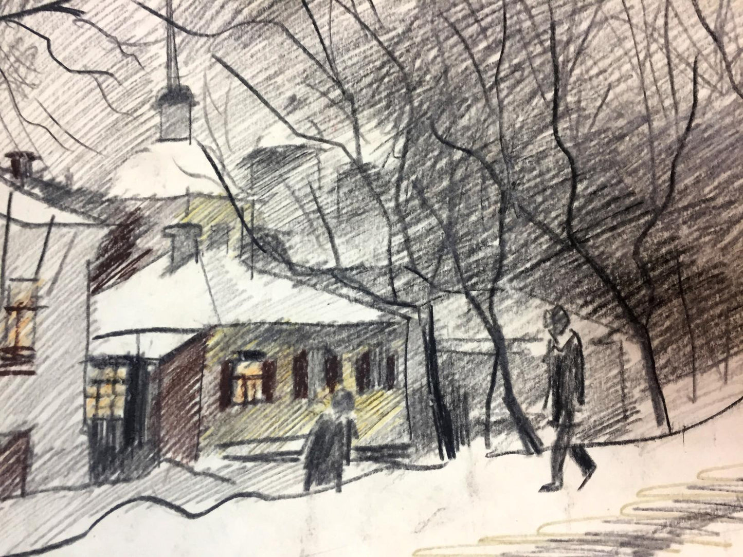 Pencils painting Winter melancholy outside Viktor Kryzhanivskyi