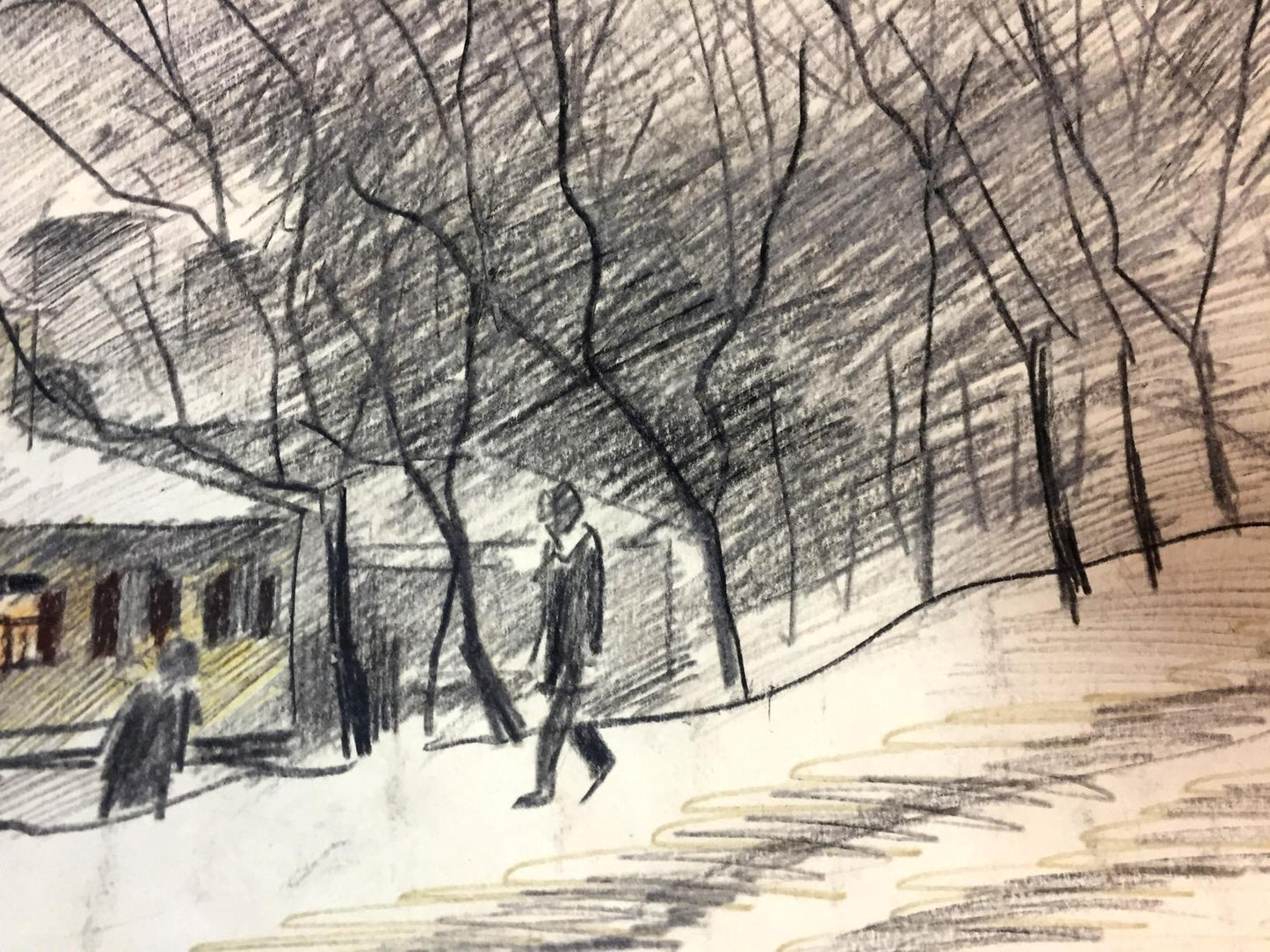 Pencils painting Winter melancholy outside Viktor Kryzhanivskyi
