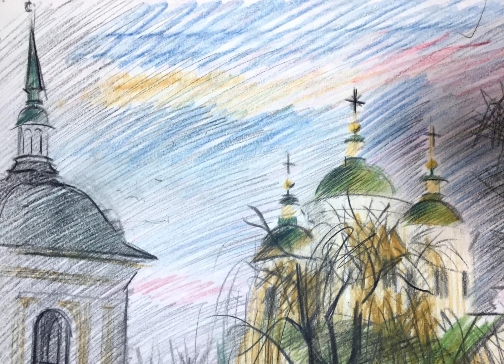 Kiev depicted in pencil by Viktor Vladimirovich Kryzhanivskyi
