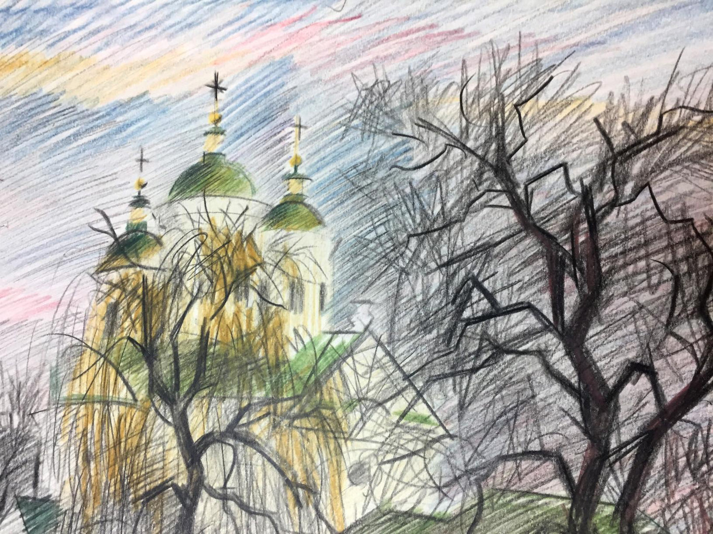 Pencil artwork by Viktor Vladimirovich Kryzhanivskyi, featuring Kiev