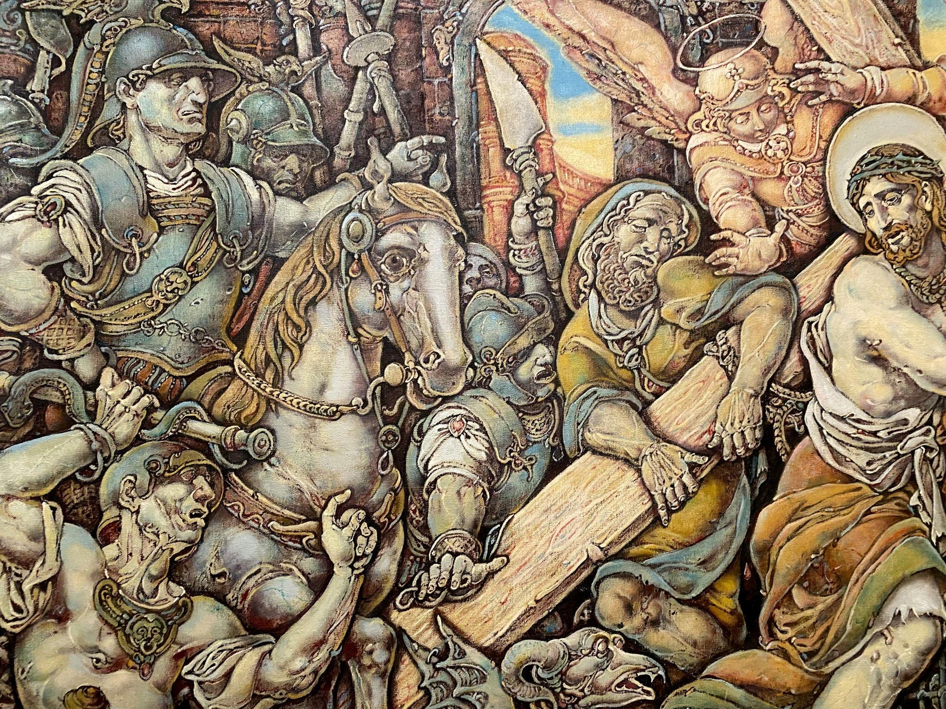 Passion of Christ depicted in oil, artist Litvinov Oleg Arkad'yevich, scene: Carrying the Cross