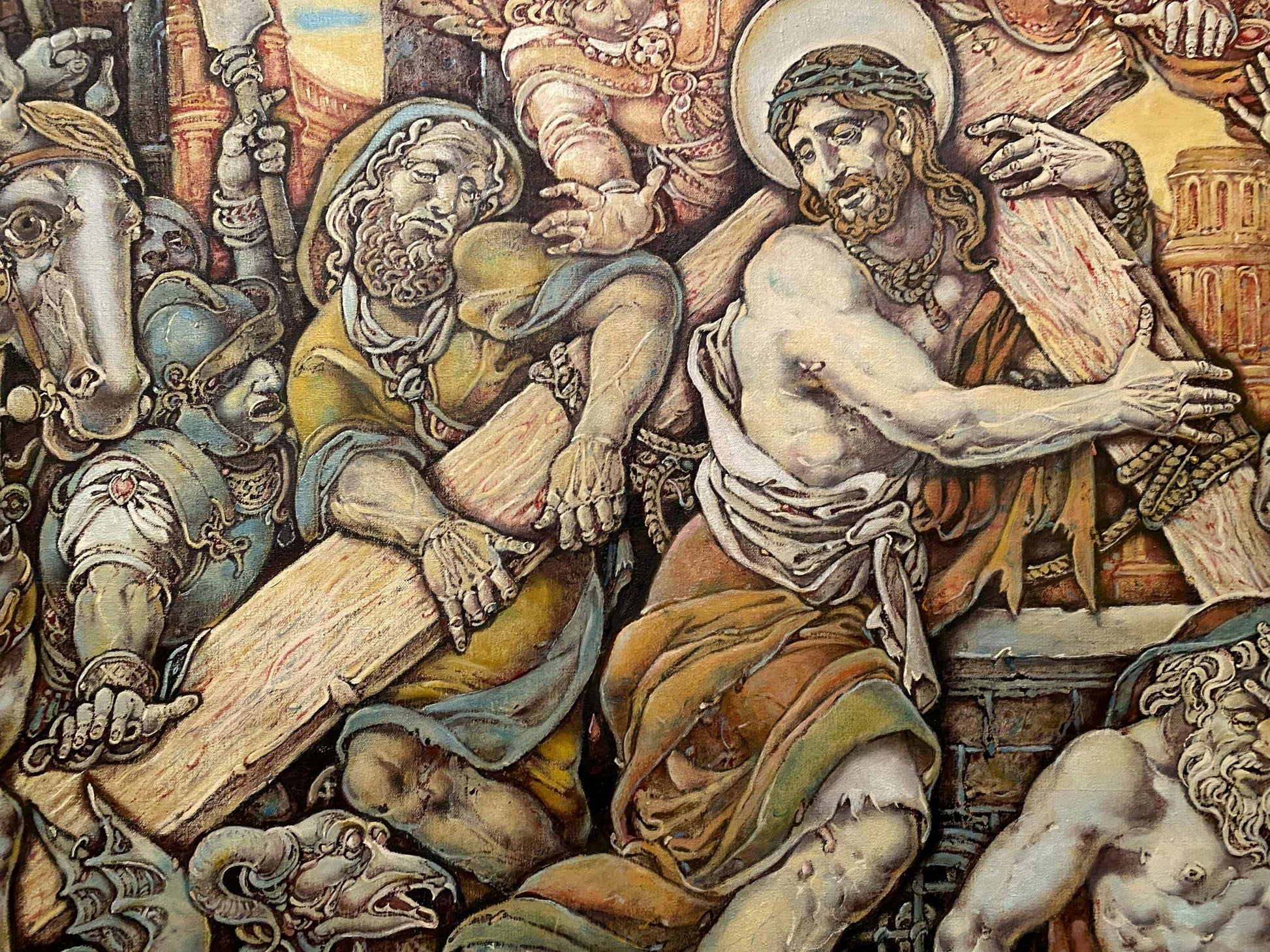 Oil painting titled "Passion of Christ: Carrying the Cross" by Litvinov Oleg Arkad'yevich